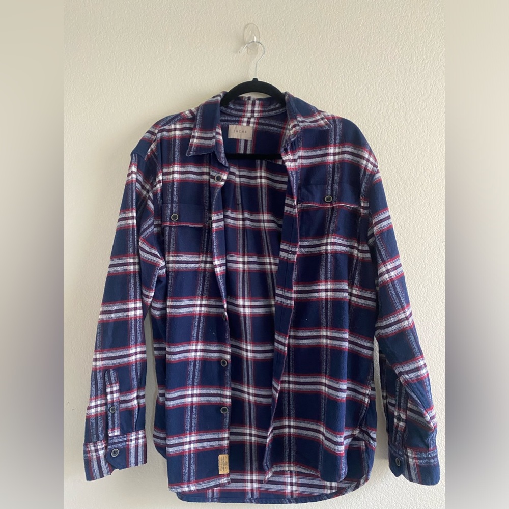 JACHS Men's Brawny Flannel, Variety Large Navy/Red long sleeves